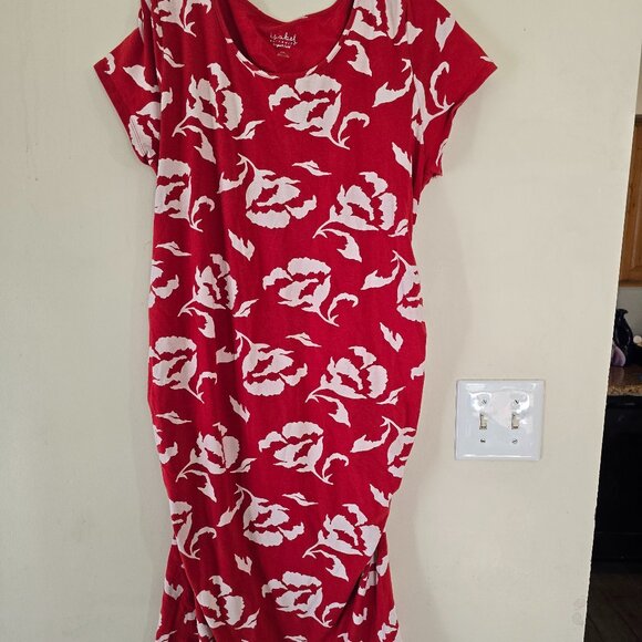 Women's Maternity 2X Red Floral Bodycon Dress - Picture 1 of 3